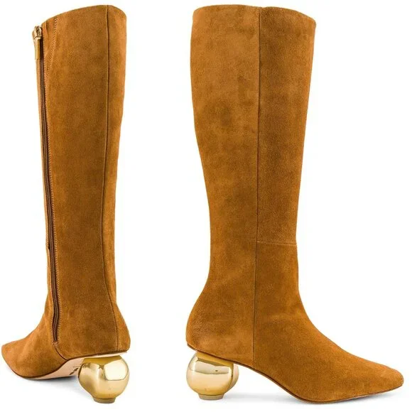 Cult Gaia NEW Zuri Knee High Boot in Camel Brown Gold Sculptural Heel Size 9 - Picture 3 of 14